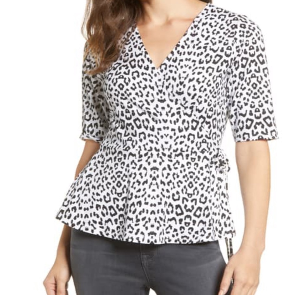 BOBEAU Butter Wrap Top In Ivory Black Animal